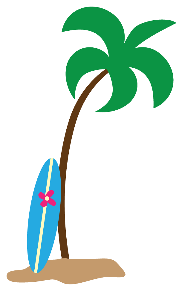 599x966 Surfboard Clipart Tropical Palm Tree