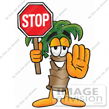 450x450 Clip Art Graphic Of A Tropical Palm Tree Cartoon Character Holding