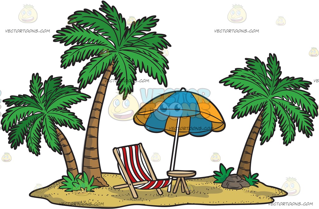 1024x671 A Tropical Island Paradise Cartoon Clipart