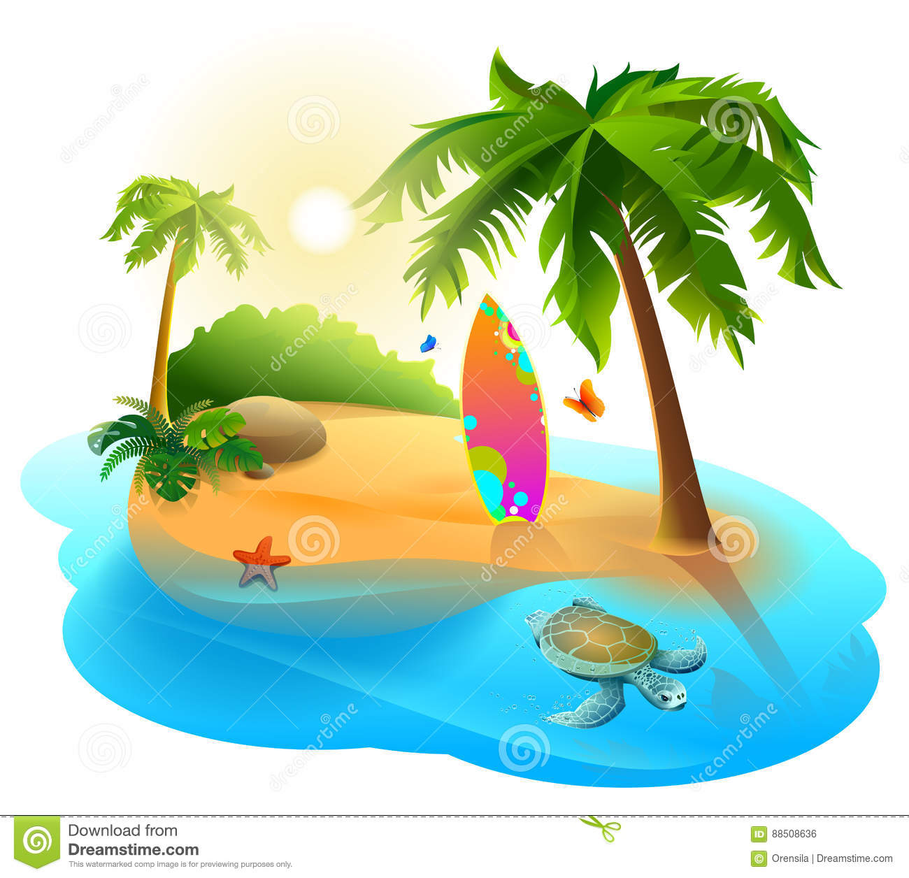 1300x1256 Surfboard Clipart Tropical Island