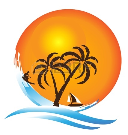 427x450 Tropical Island With Palms, Sun And Waves Logo Royalty Free