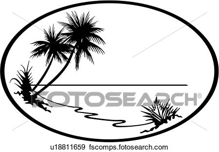450x312 Clip Art Of , Cameo, Island, Palm, Tree, Tropical, Beach