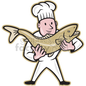 300x300 Royalty Free Chef Cook Holding Trout Fish 388096 Vector Clip Art