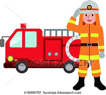 450x404 Clip Art Of Fire Truck And Firefighters K18494797
