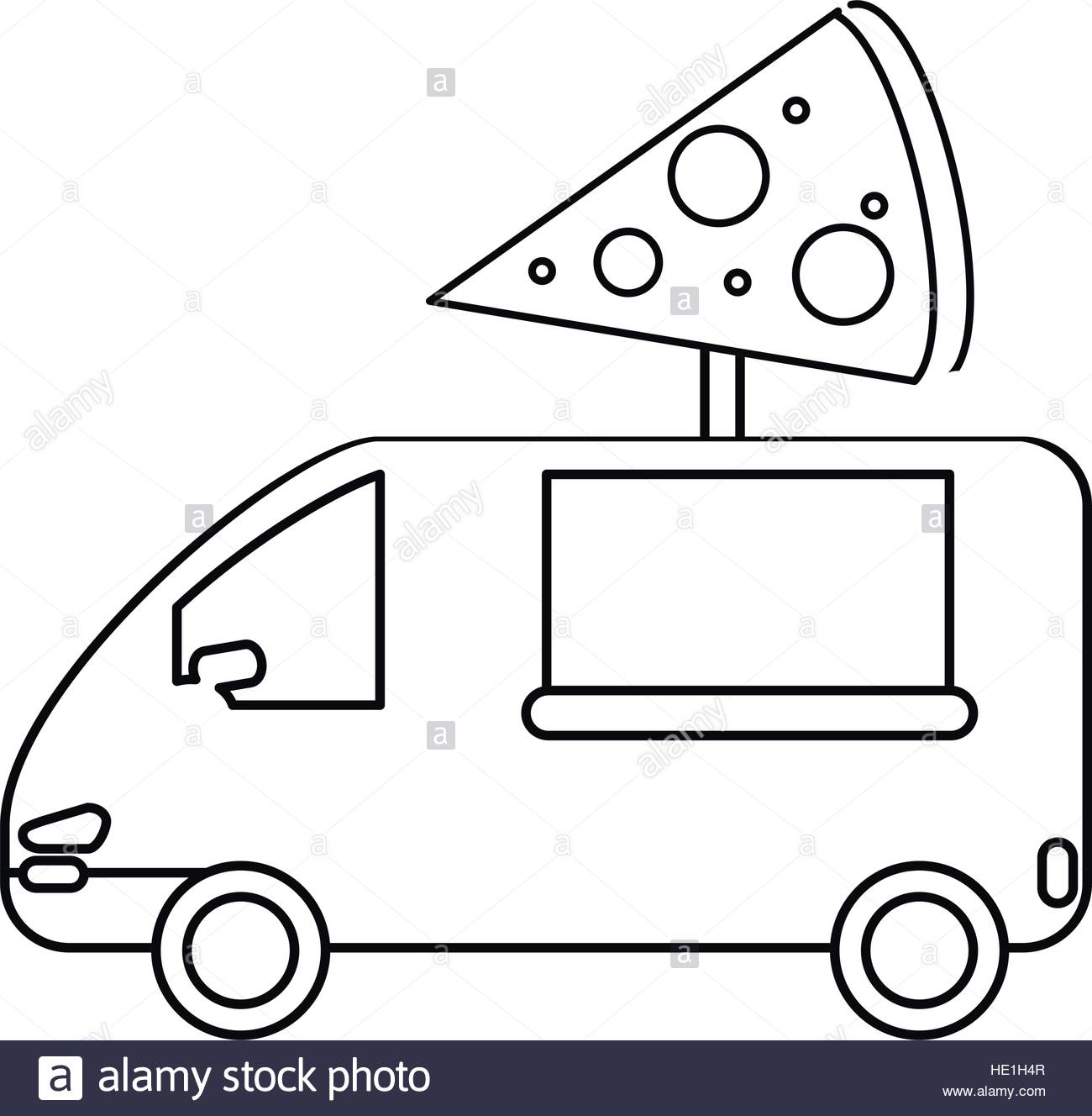 1300x1328 Pizza Delivery Truck Fast Food Outline Stock Vector Art