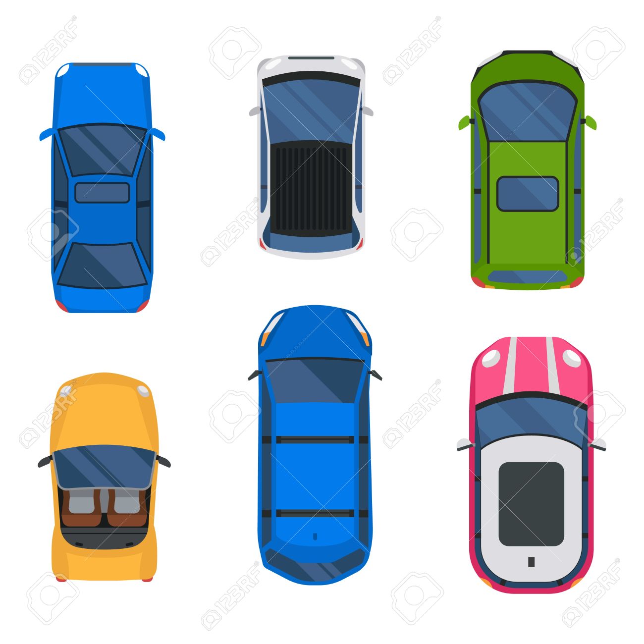 1300x1300 Vector Cars Icon Set. From Above Car Top View. Includes Sedan