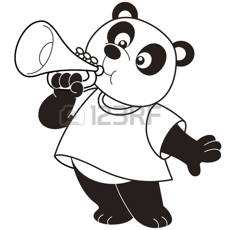 450x450 Cartoon Elephant Playing A Trumpet Black And White Royalty Free