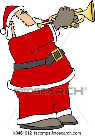 329x470 Clip Art Of Santa With Trumpet K0461012