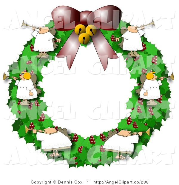 600x620 Clip Art Of Angels On A Christmas Wreath, Playing Trumpets By