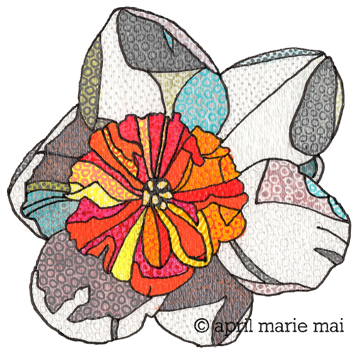 500x500 Daffodil Drawing 3 Art Print, White With Red Trumpet, Botanica By