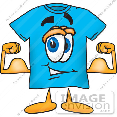 450x450 Clip Art Graphic Of A Blue Short Sleeved T Shirt Character Flexing