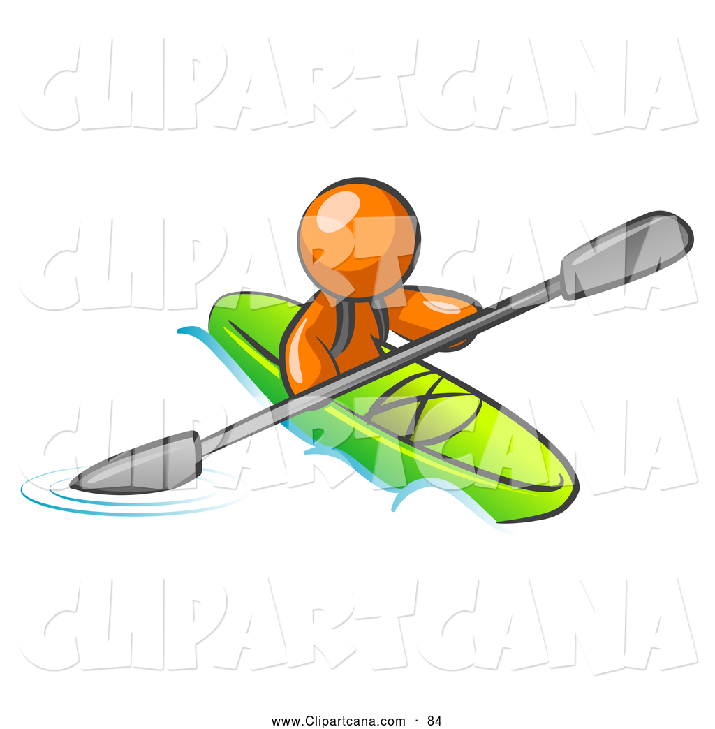 1024x1044 Vector Cliprt Of Shiny Orange Man Paddling Down River In