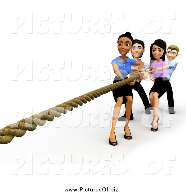 600x620 Clipart Of A 3d Diverse Business Team Engaged In Tug Of War By