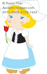 192x300 Clip Art Illustration Of A Little Dutch Girl Holding A Tulip