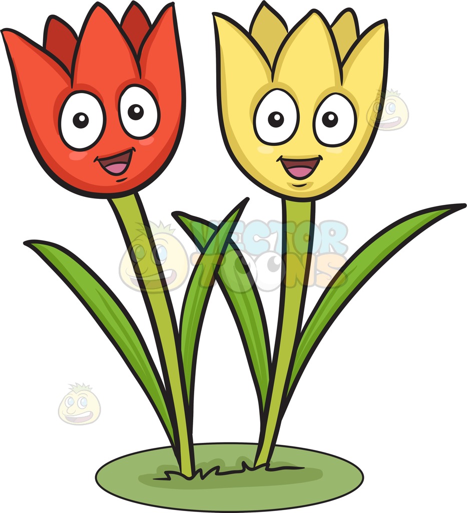 933x1024 A Couple Of Happy Tulips Cartoon Clipart