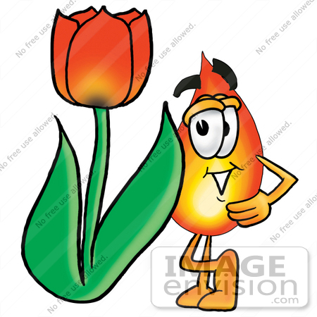 450x450 Clip Art Graphic Of A Fire Cartoon Character With A Red Tulip