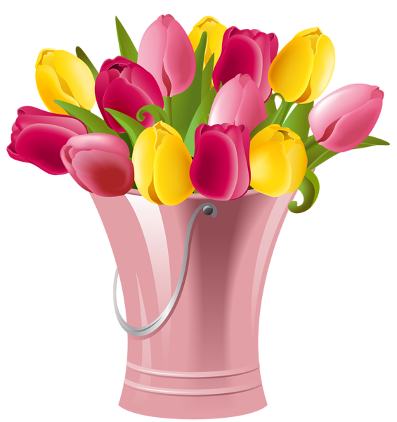 565x600 Spring Bucket With Tulips Transparent Png Clip Art Image