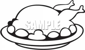 300x176 And White Cartoon Of A Holiday Turkey With The Trimmings Laying