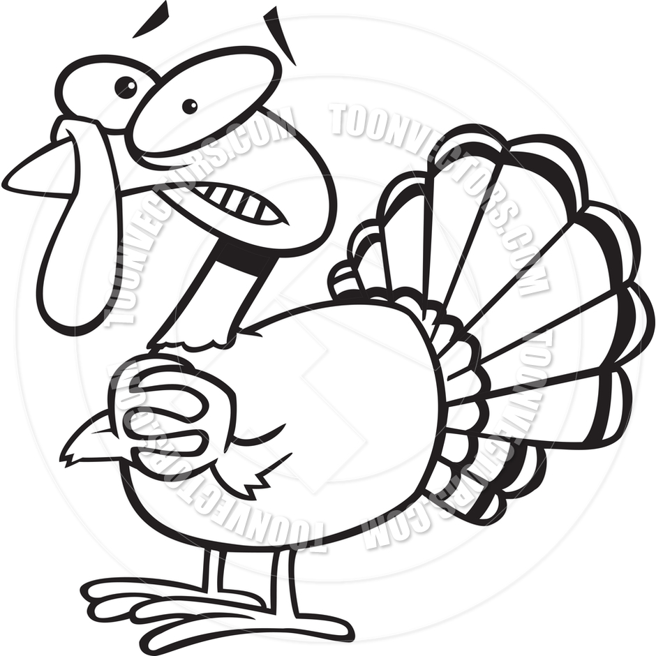 940x940 Cartoon Nervous Turkey (Black Amp White Line Art) By Ron Leishman