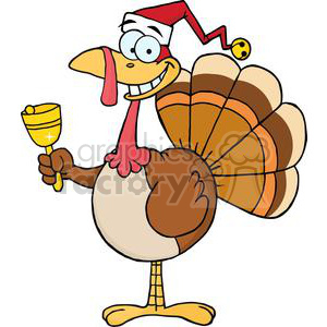 300x300 Royalty Free 3649 Happy Turkey With Santa Hat 381445 Vector Clip