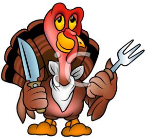 300x285 Art Image A Cartoon Turkey With A Knife And Fork