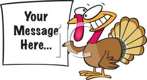 300x163 Free Clipart Image A Cartoon Turkey Grinning And Holding A Sign