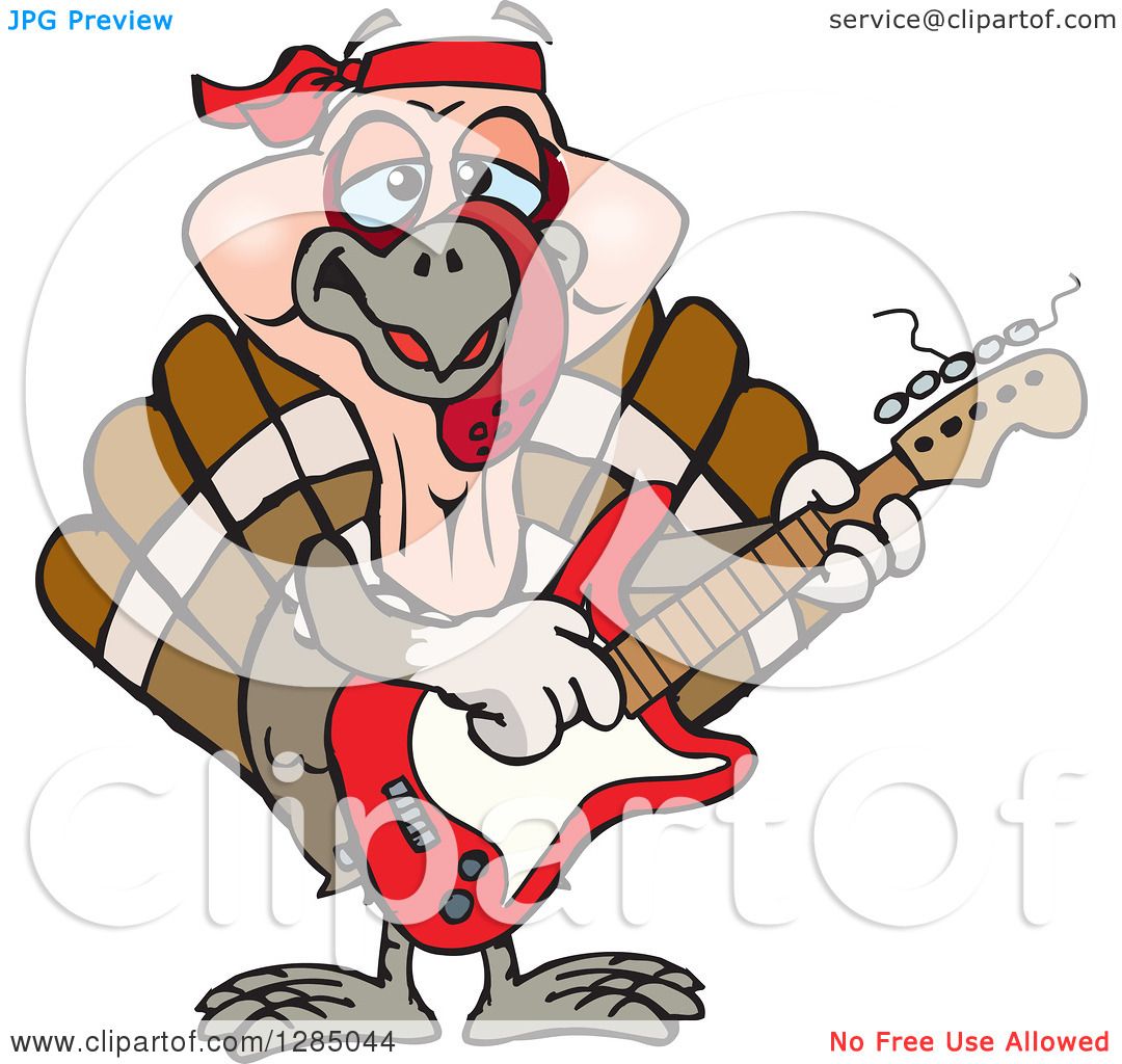 1080x1024 Clipart Of A Cartoon Happy Turkey Bird Playing An Electric Guitar