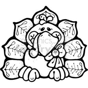 300x300 Royalty Free Black And White Cartoon Turkey 145599 Vector Clip Art