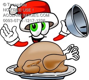 300x269 Cartoon Santa Claus Christmas Character With A Turkey Dinner