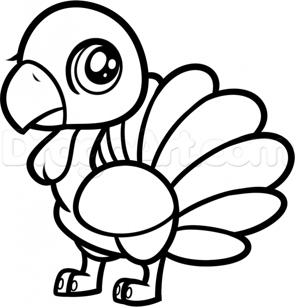 985x1024 How To Draw Turkey For Kids Easy Turkey Drawing How To Draw