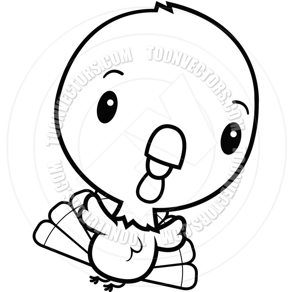 940x940 Cartoon Baby Turkey Flying (Black And White Line Art) By Cory