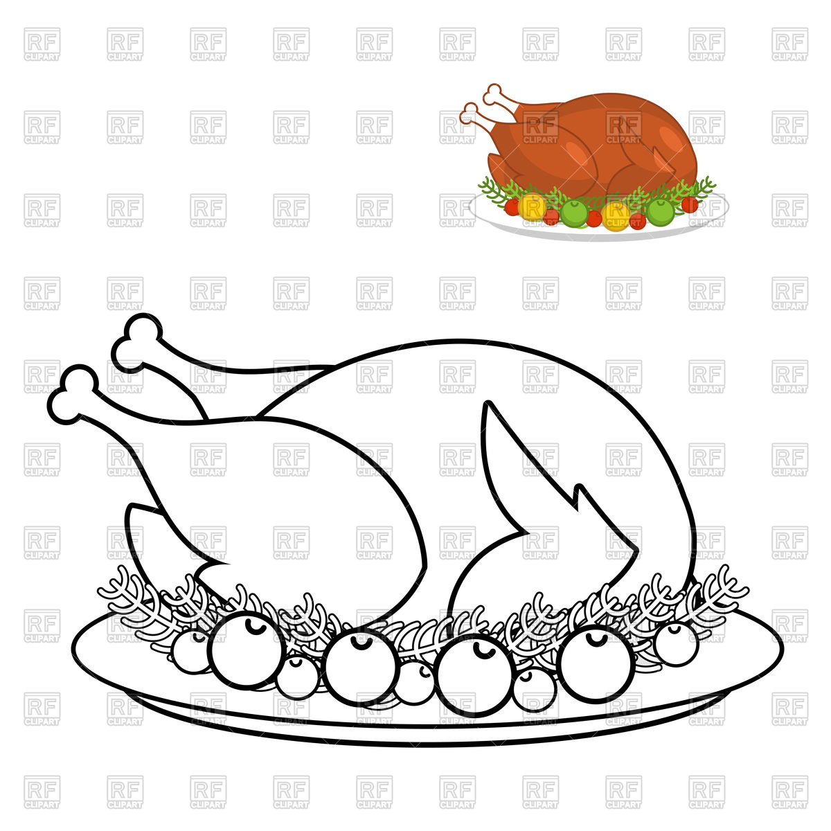 1200x1200 Page Of Colouring Book With Roast Turkey Outline Royalty Free