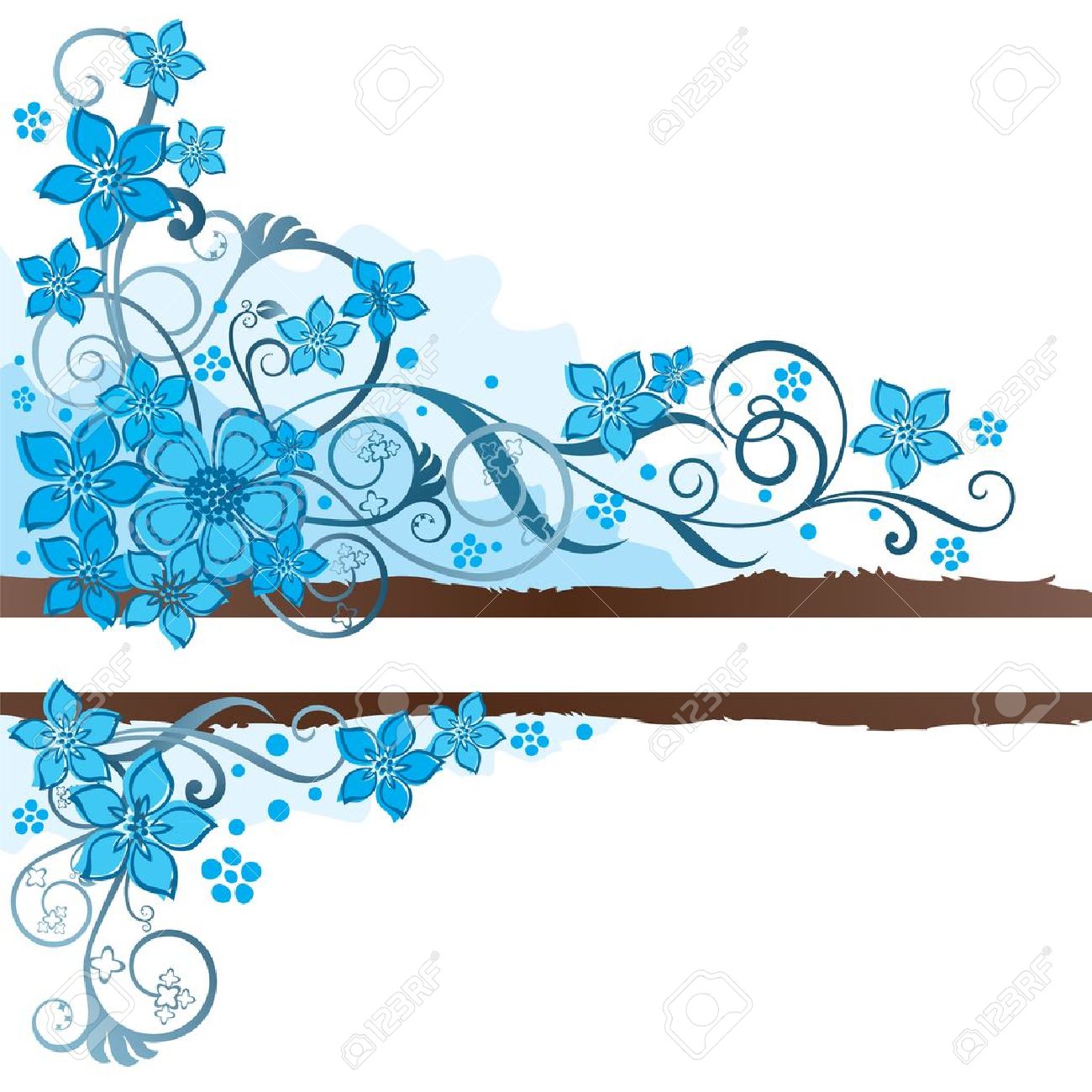1300x1300 Brown Grunge Banner With Turquoise Flowers And Swirls Royalty Free