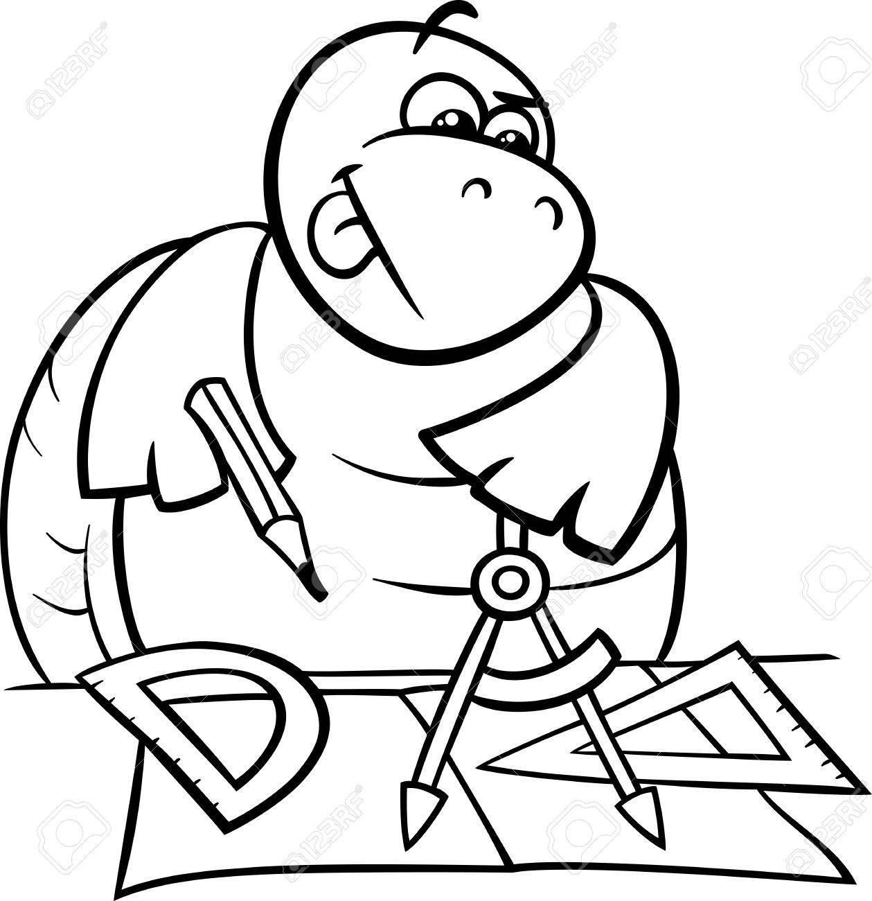 1259x1300 Black And White Cartoon Illustration Of Funny Turtle Animal