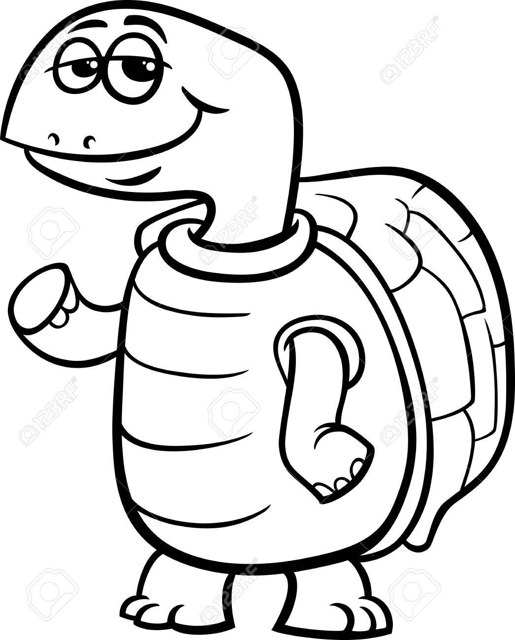 1046x1300 Black And White Cartoon Illustration Of Funny Turtle Character