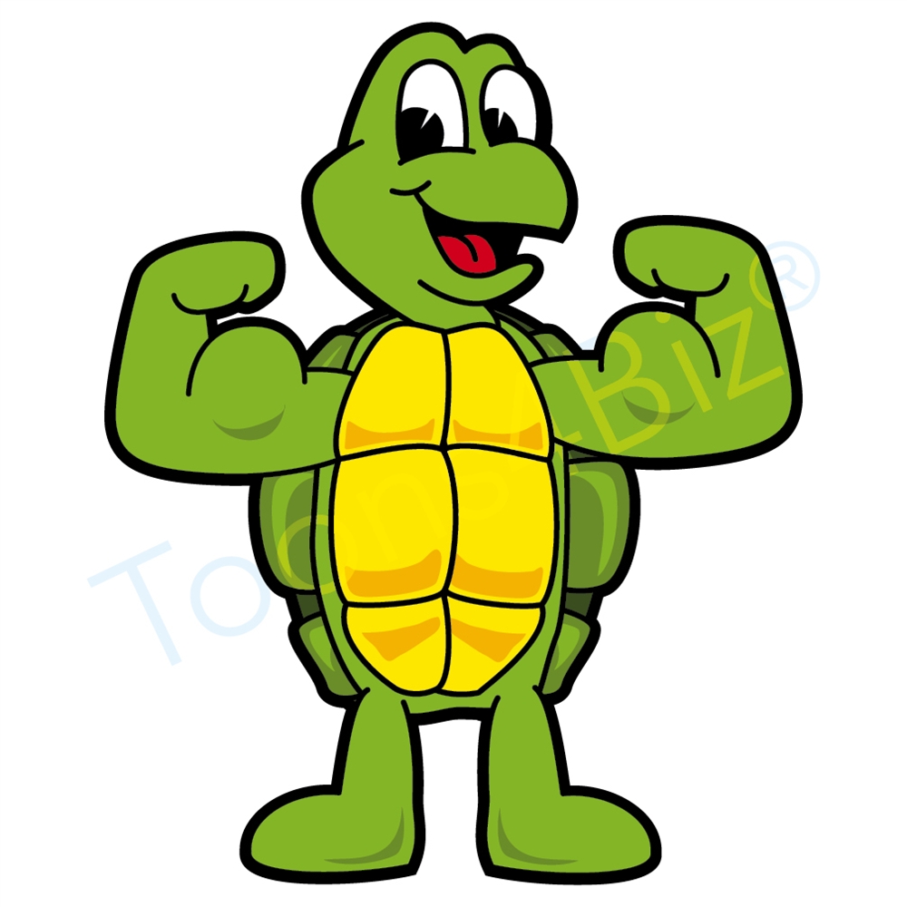 1000x1000 Turtle Mascot Flexing Muscles Clip Art