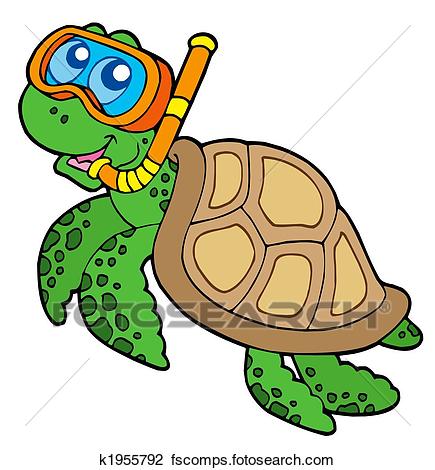 435x470 Clip Art Of Sea Turtle Snorkel Diver K1955792