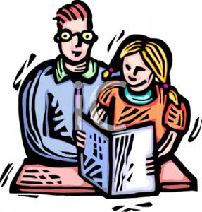 287x300 Colorful Cartoon Of A Tutor Helping A Student Read