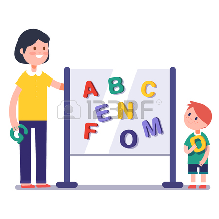 450x450 Kid Learning Abc In Kindergarten With Teacher Or Tutor. Home