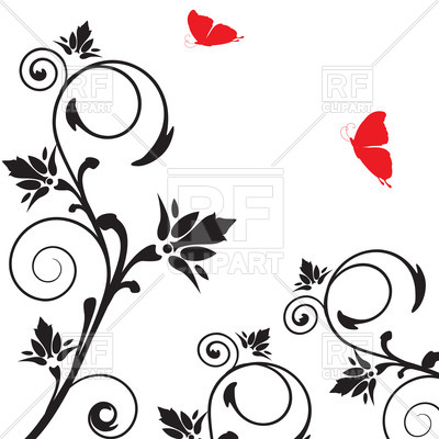 400x400 Floral Curly Twigs And Butterflies Royalty Free Vector Clip Art