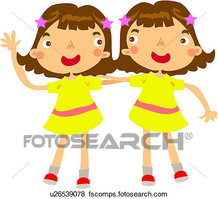 450x410 Clip Art Of One Piece, Sister, Hairpin, Putting Arms, Twins, Girl