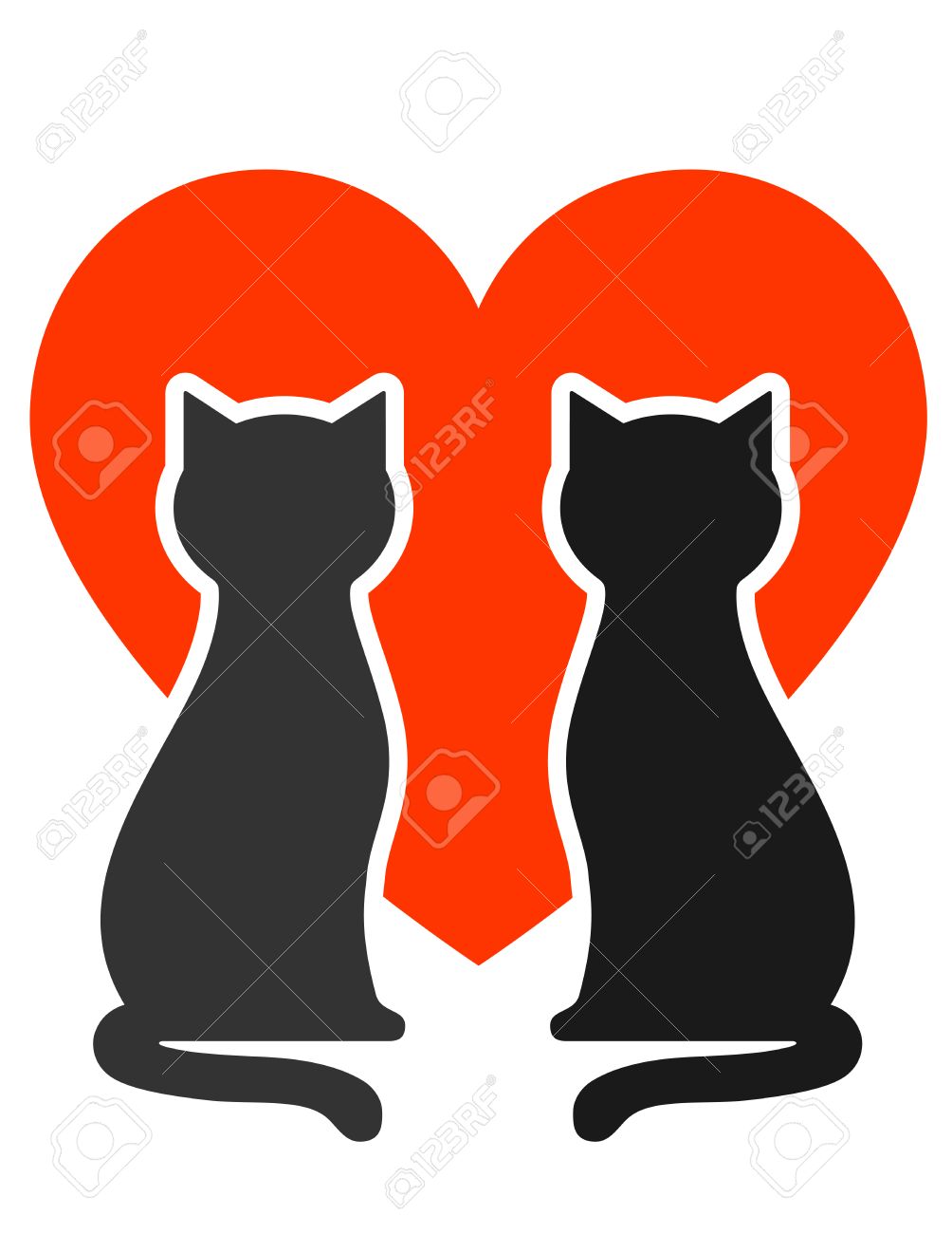 1004x1300 Two Cats Silhouettes With Big Red Heart Royalty Free Cliparts