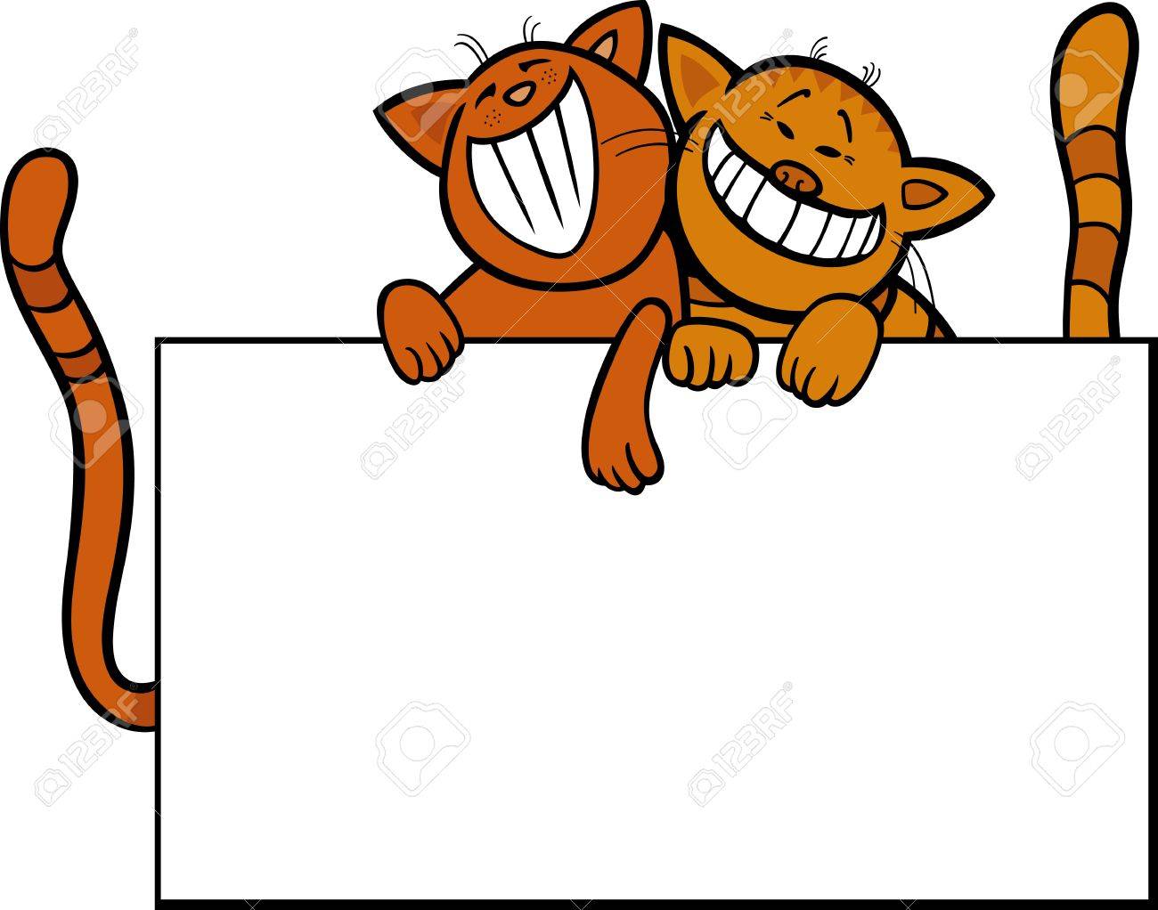 1300x1022 Cartoon Illustration Of Two Funny Cats With Blank Card Or Board