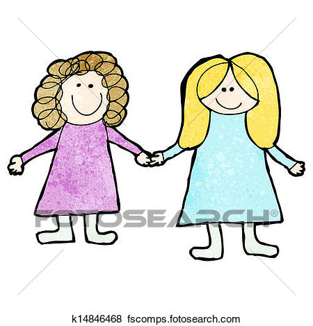 450x470 Clip Art Of Child's Drawing Fo Two Friends Holding Hands K14846468
