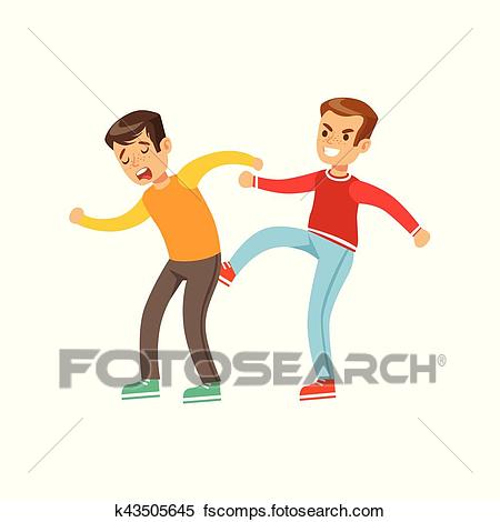 450x470 Clipart Of Two Boys Fist Fight Positions, Aggressive Bully In Long