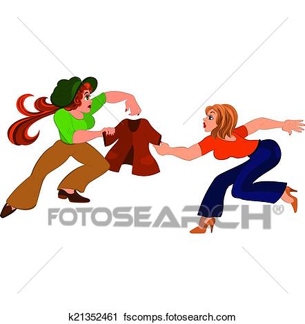 442x470 Clipart Of Two Cartoon Girls Fighting Over Brown Jacket K21352461