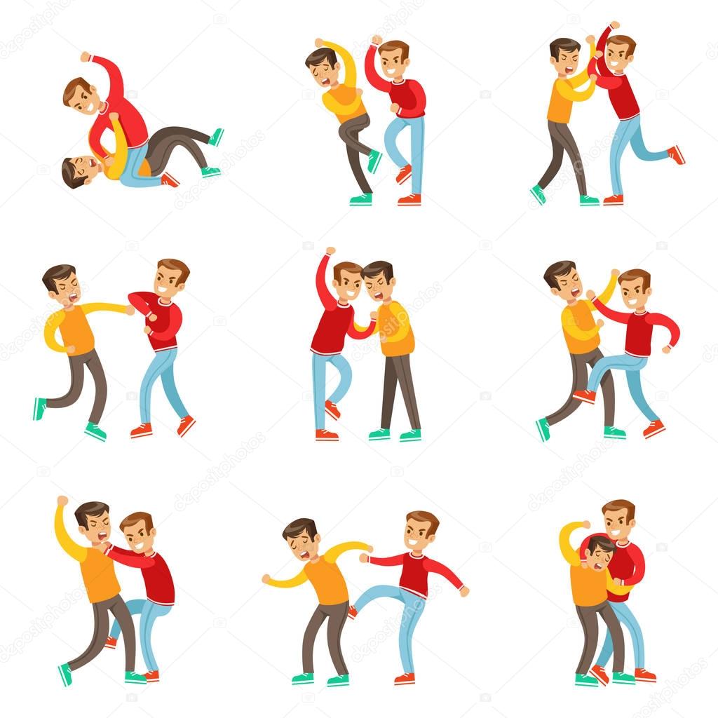 1024x1024 Two Boys Fist Fight Positions Stock Vector Topvectors