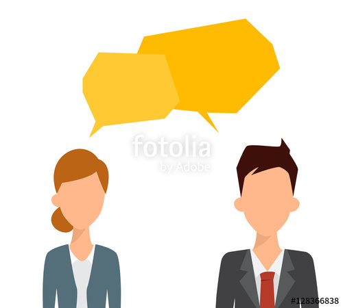 500x450 Two Business People Talking With Bubble Speech. Flat People Vect