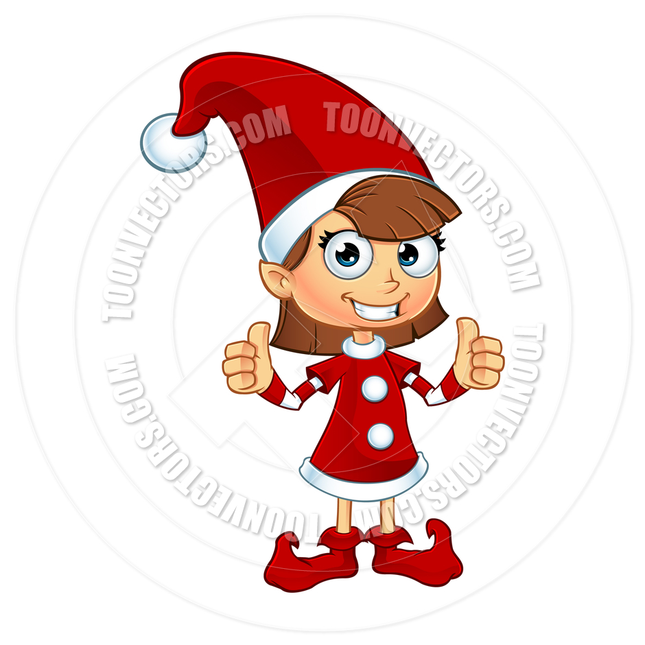 940x940 Cartoon Girl Christmas Elf Character In Red Two Thumbs Up By