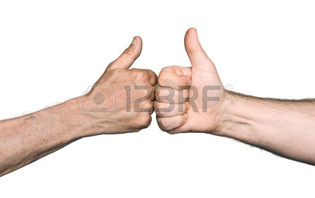 450x283 Body Part Concept. Two Men Bumping Fists With Thumbs Up. Isolated